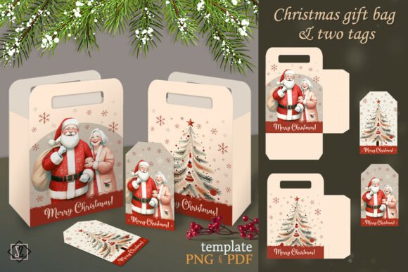 3D SVG Christmas Gift Bag and 2 Tags for Digital Sellers