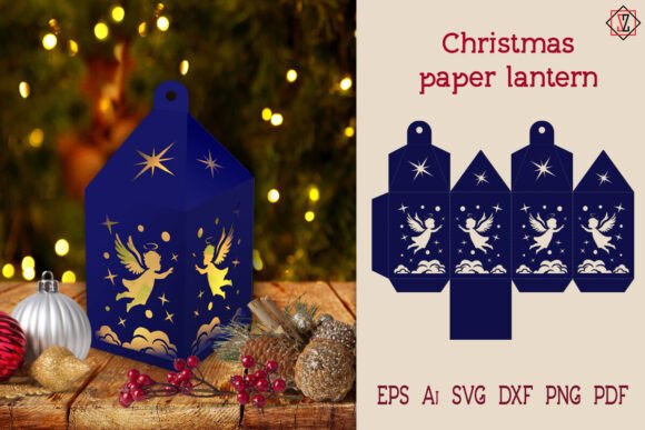 3D SVG Christmas Paper Lantern with Angels for Handmade Creations