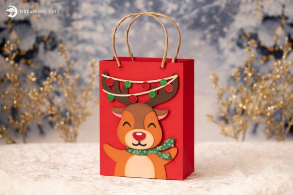 3D SVG Reindeer Gift Bag for Christmas Campaigns