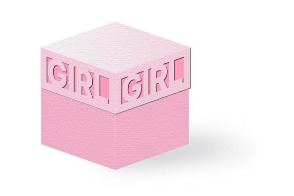 Baby Girl Word Cut out Lid Cube Gift Box 3D SVG