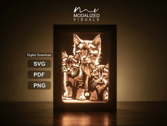 Cats Lightbox Paper Cut Shadow Box for 3D SVG & Branding