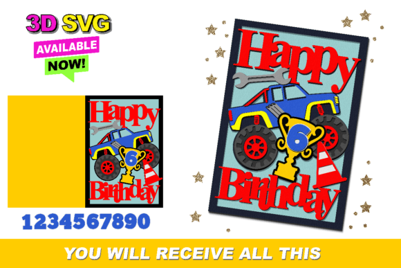 Happy Birthday Card Monster Truck – A 3D SVG Graphic for Bold Branding