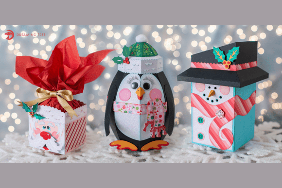 Happy Holiday Gift Boxes 3D SVG for Christmas Crafting