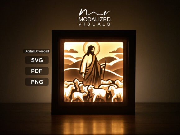 Jesus the Good Shepherd Lightbox: 3D SVG for Shadow Boxes