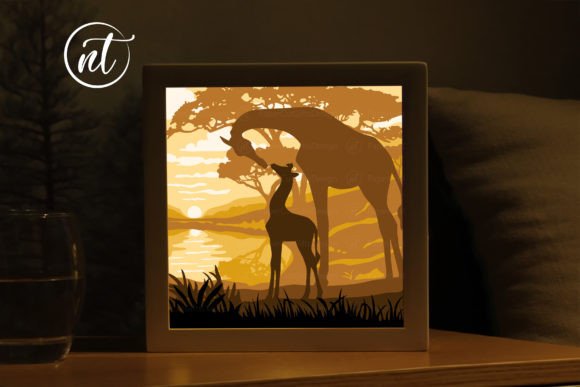 Mother and Baby Giraffe Light Box: A 3D SVG Shadow Box for Creative Branding