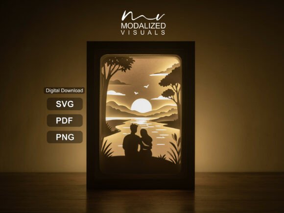 Sweet Couple Lightbox Paper Cut: A 3D SVG Asset for Heartfelt Branding
